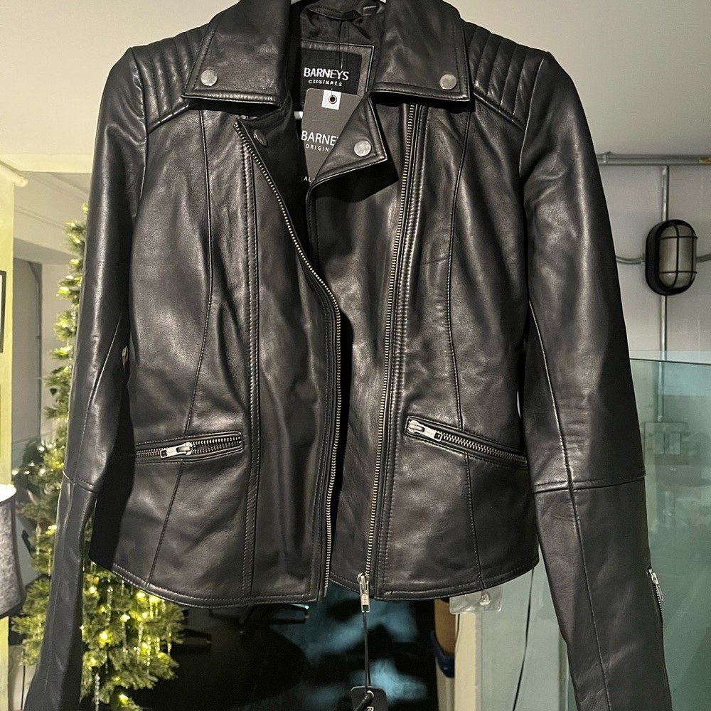 Barney’s Originals Genuine Leather Biker Jacket | UK 6 (0-2 US) - Picture 6 of 7
